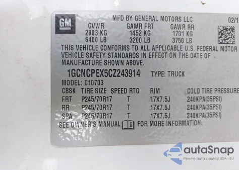 2012 Chevrolet Silverado 1500 Work Truck from USA, damaged, VIN 1GCNCPEX5CZ243914